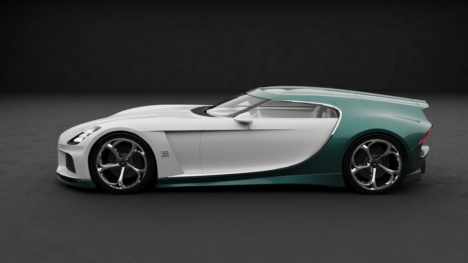 The same car again, now with a green rear quarter and a roof that carries back over a longer rear section into an estate tail. The front half is unchanged from the other two.